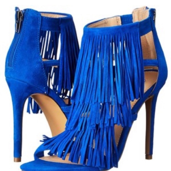 Steve Madden Fringly Blue Suede Sandals Cobalt Blue w/Fringe Size 9 NIB - Picture 1 of 11